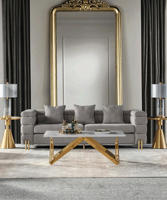 RJT-8323 Lyxigt High End soffbord i vit marmor med bas i rostfritt stål